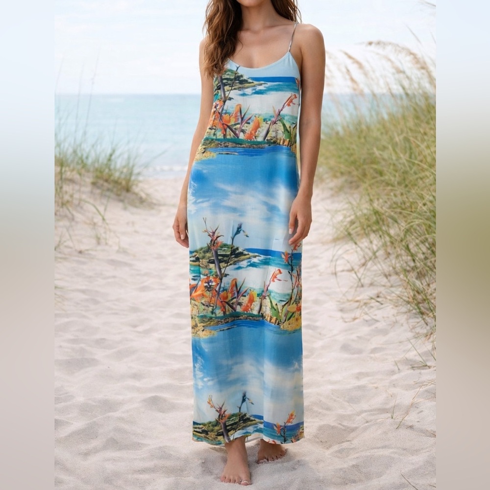 Zara Scenic Printed Spaghetti Straps mesh Slip Dress
